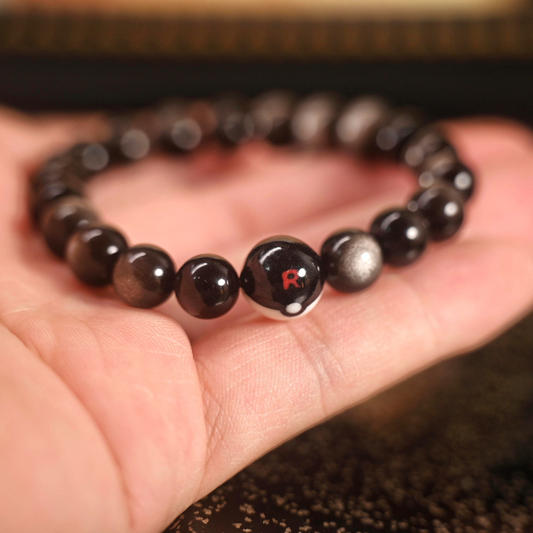 Silver Sheen Obsidian Team Rocket Pok¨¦ Ball Bracelet - Dark Luxury Healing Jewelry