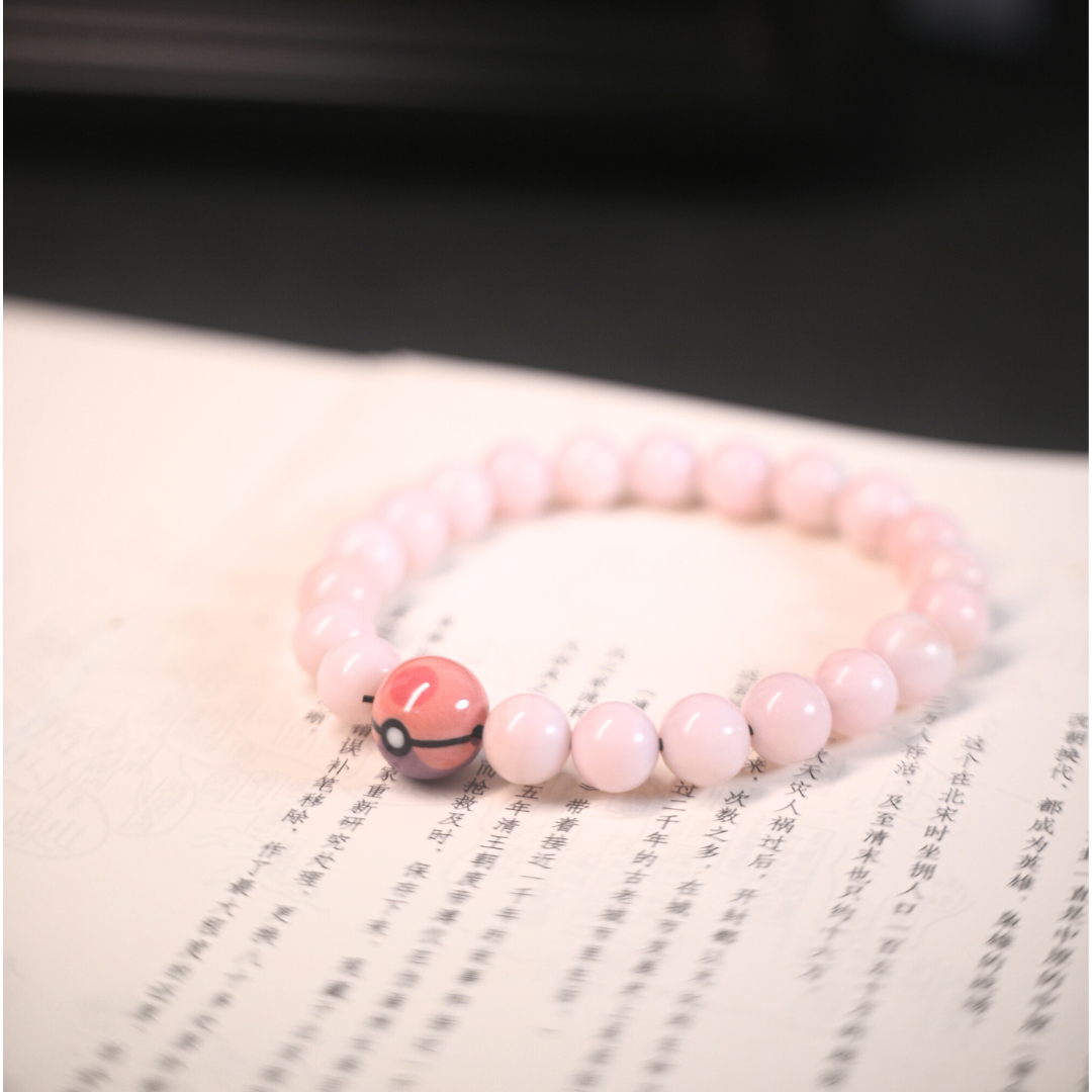 Pink Opal Pok¨¦ Ball Bracelet- Natural Healing Stone Pok¨¦mon Jewelry