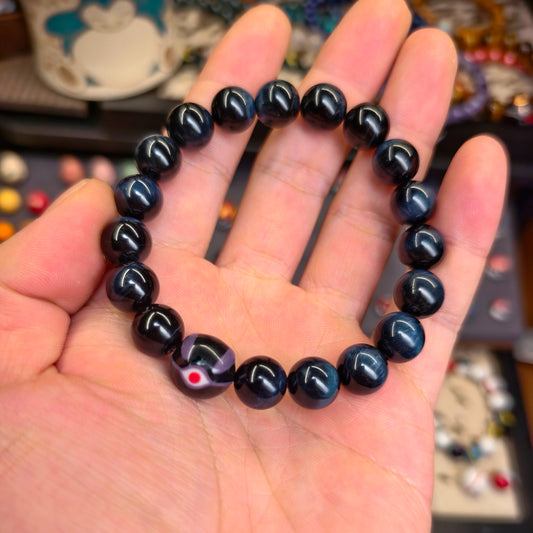 Mewtwo Ball × Blue Tiger’s Eye Handmade Ceramic Bracelet