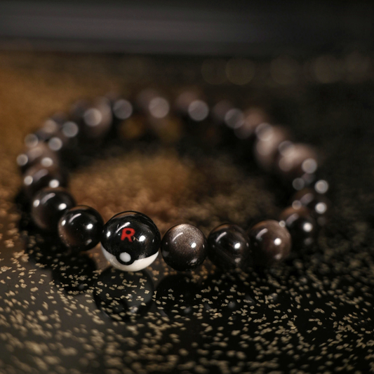 Silver Sheen Obsidian Team Rocket Poké Ball Bracelet - Dark Luxury Healing Jewelry