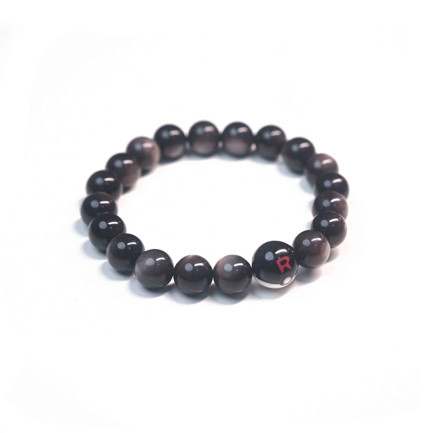Silver Sheen Obsidian Team Rocket Poké Ball Bracelet - Dark Luxury Healing Jewelry