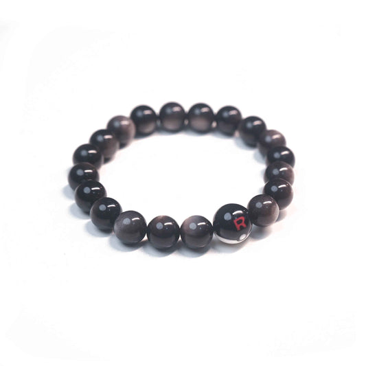 Silver Sheen Obsidian Team Rocket Poké Ball Bracelet - Dark Luxury Healing Jewelry