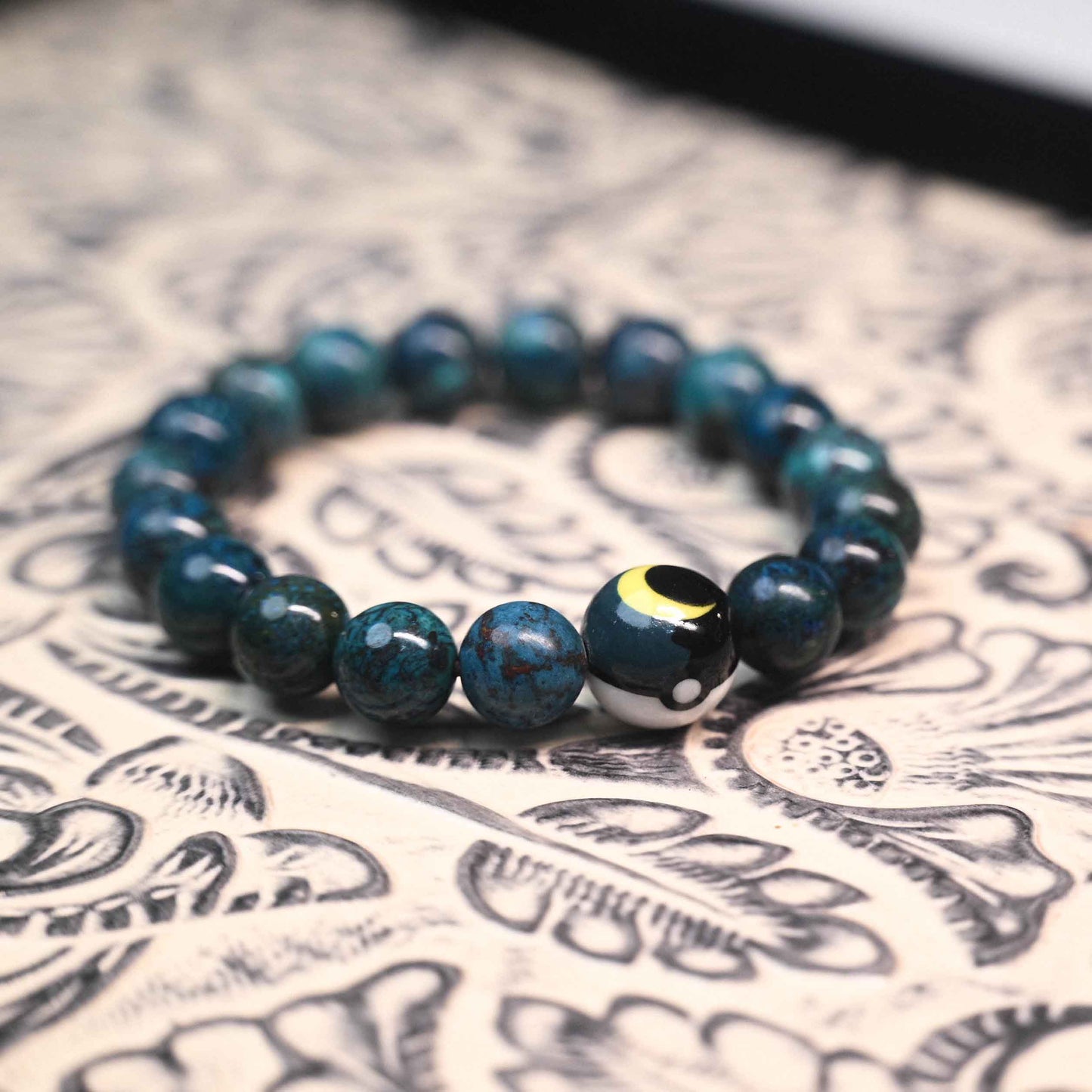 Handmade Moon Ball & Natural Phoenix Gemstone Beaded Bracelet