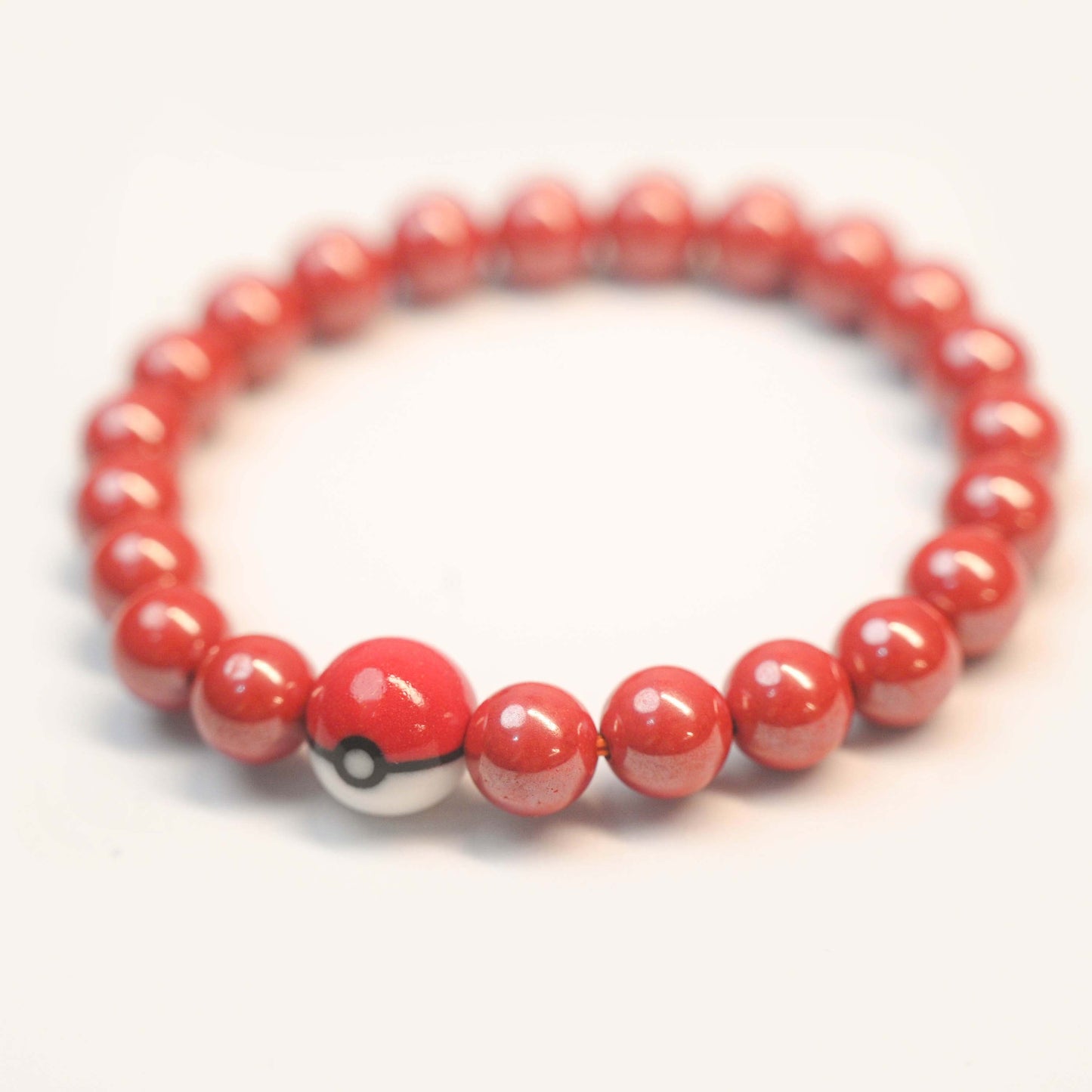 Red-White Ball × Cinnabar Handmade Ceramic Bracelet