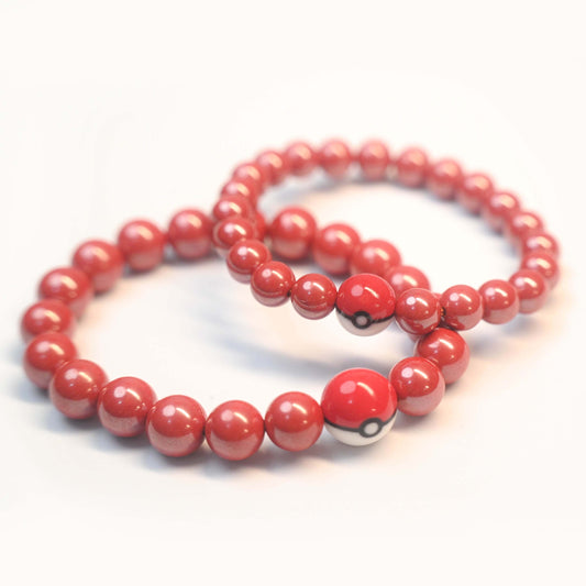 Red-White Ball × Cinnabar Handmade Ceramic Bracelet
