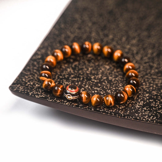 Luxury Ball × High-Quality Yellow Tiger’s Eye Handmade Ceramic Bracele